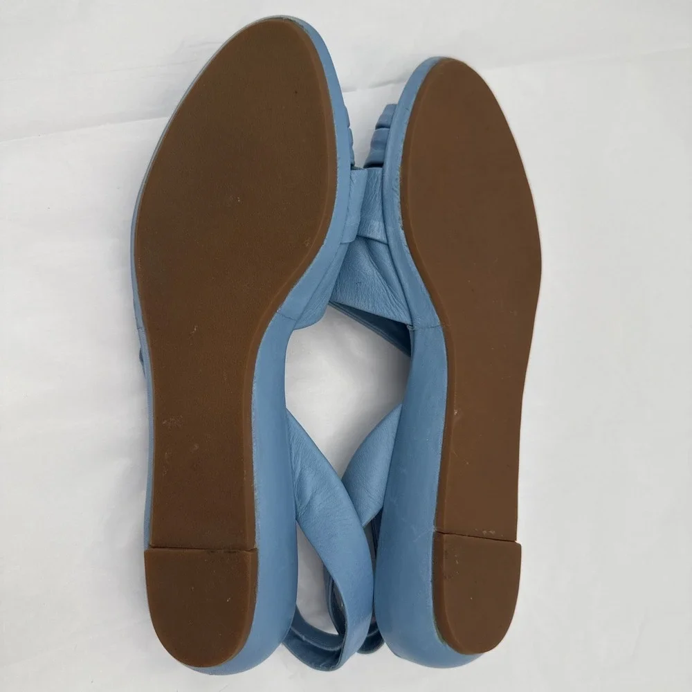 Vintage GLORIA‎ VANDERBILT Blue Leather FLATS open toe Shoes sandals Sz 7